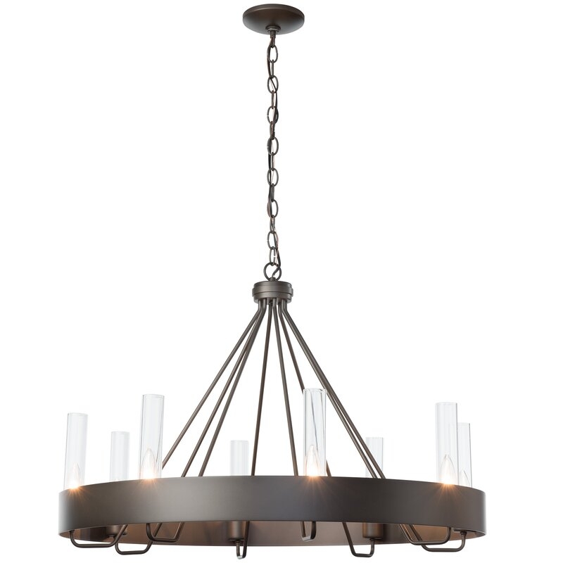 Hubbardton Forge Banded 8 - Light Unique / Statement Wagon Wheel Chandelier Finish: Vintage Platinum, Shade Color/Pattern: Clear Glass - Image 0