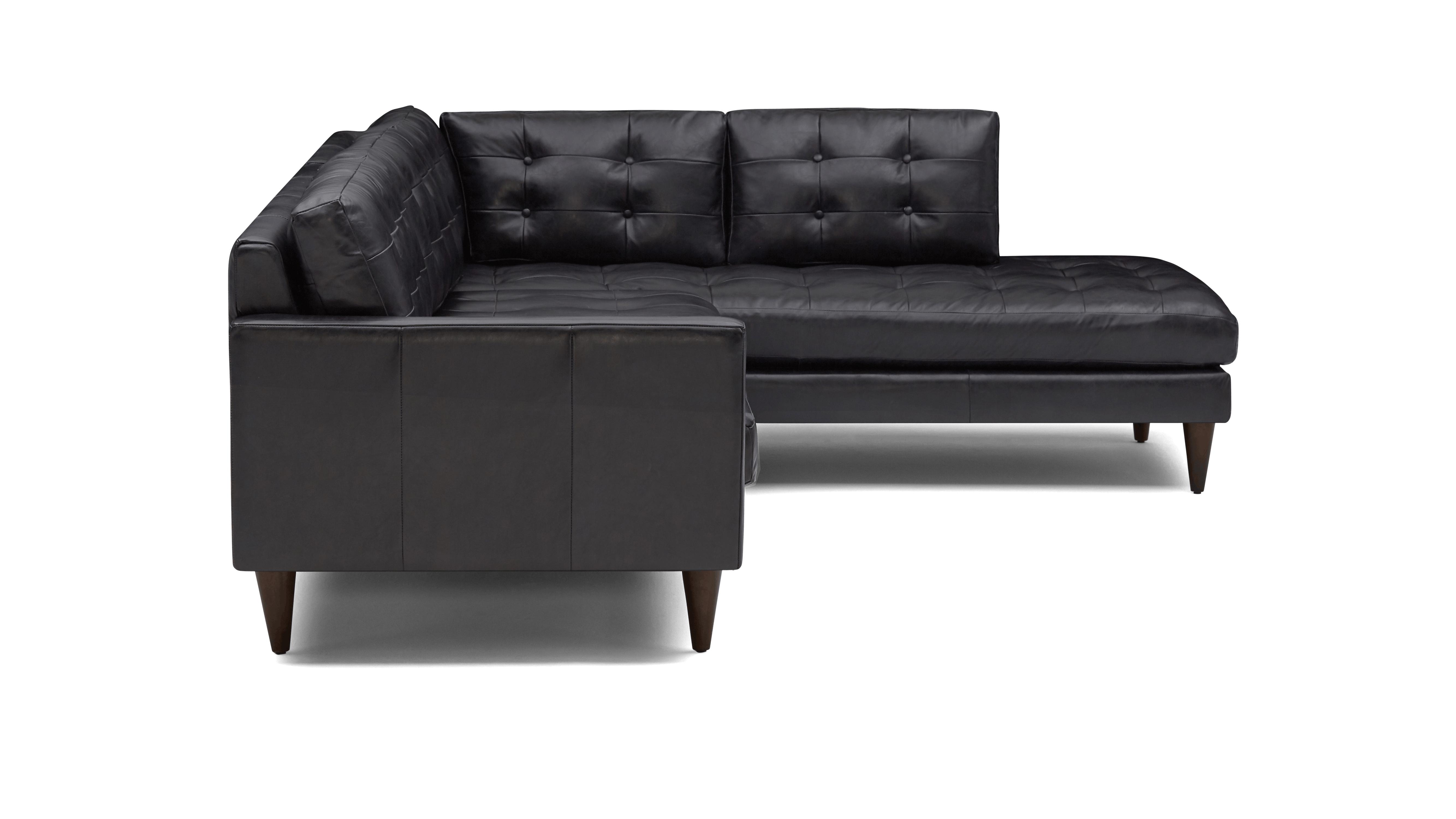 Black Eliot Mid Century Modern Leather Sectional with Bumper - Santiago Steel - Mocha - Right  - Image 2