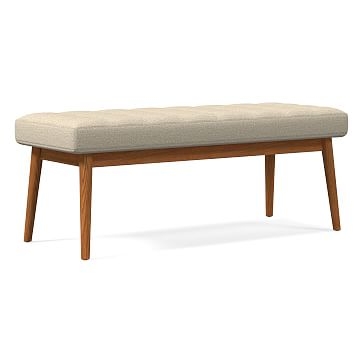 Midcentury Upholstered Bench, Poly, Chenille Tweed, Dove, Acorn - Image 0