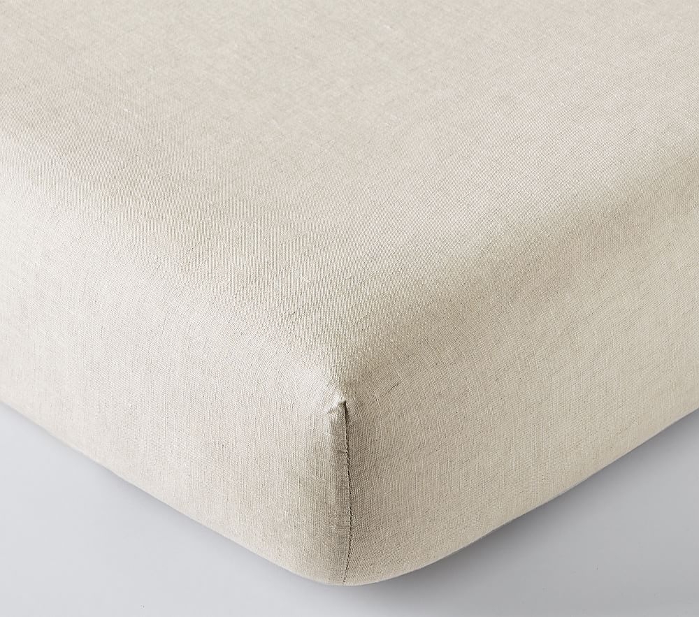 Belgian Linen Crib Fitted Sheet, Flax - Image 0