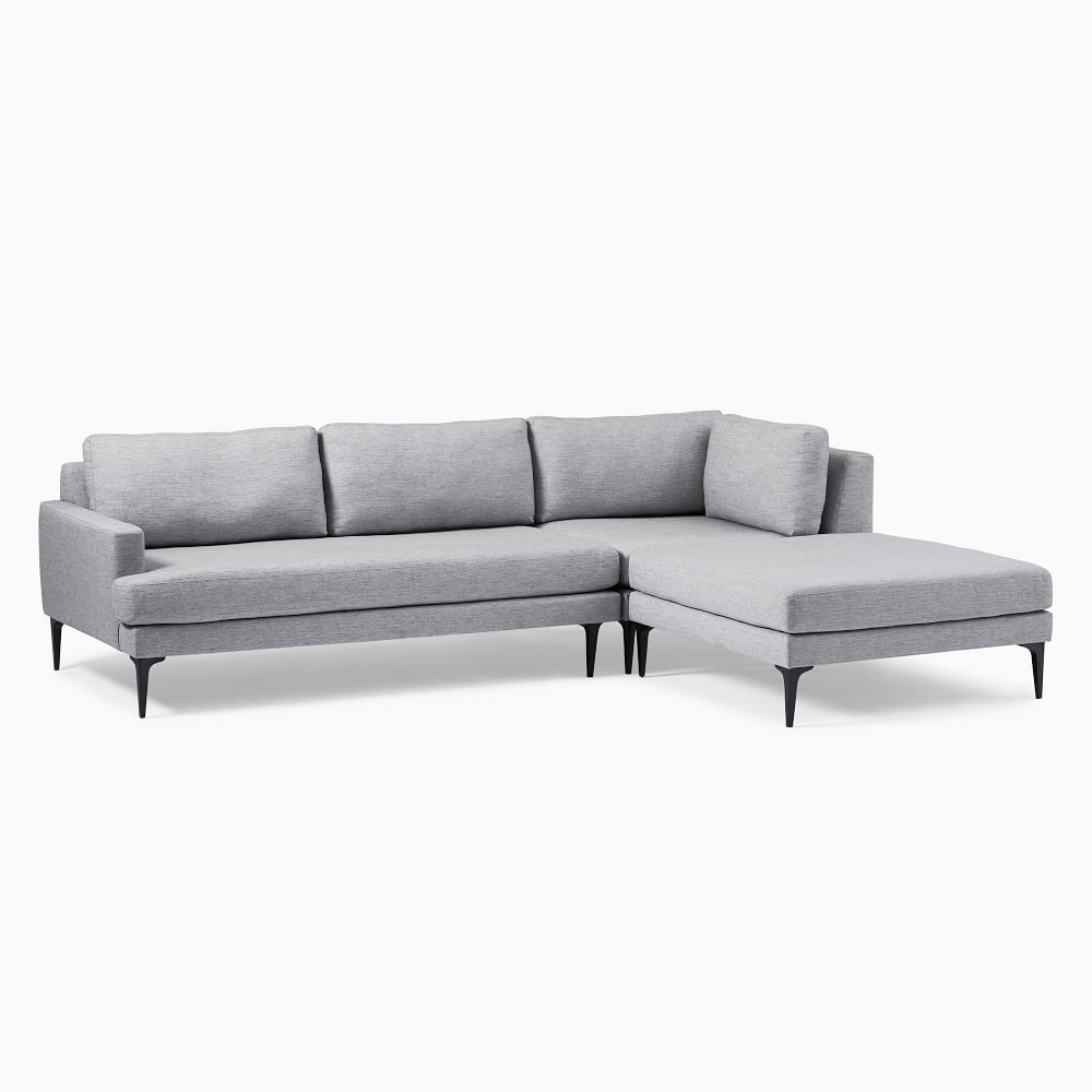 Andes 94" Multi-Seat Right 3-Piece Ottoman Sectional, Standard Depth, Performance Coastal Linen, Storm Gray, Dark Pewter - Image 0