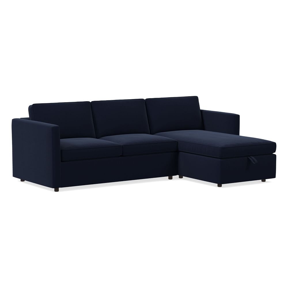Harris 83" Right Multi-Seat 2-Piece Pop-Up Sleeper Sectional w/ Storage, Distressed Velvet, Ink Blue - Image 0