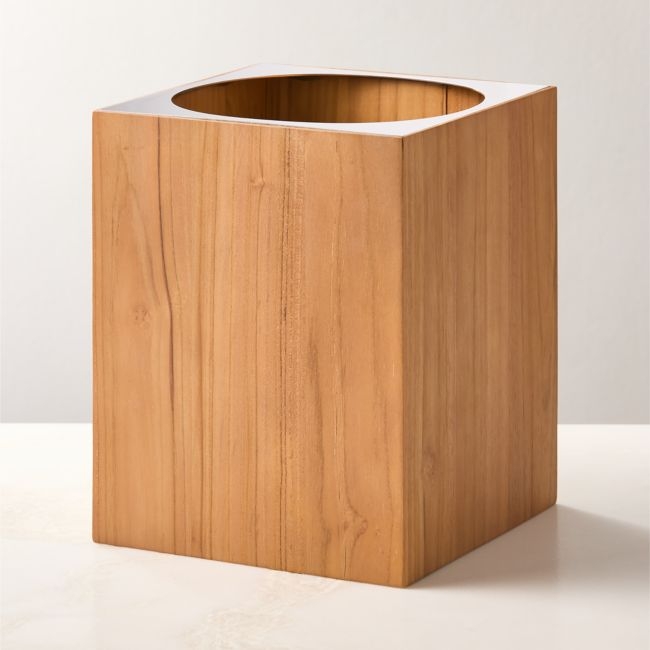 Brogan Teak and Stainless Steel Wastebasket - Image 0
