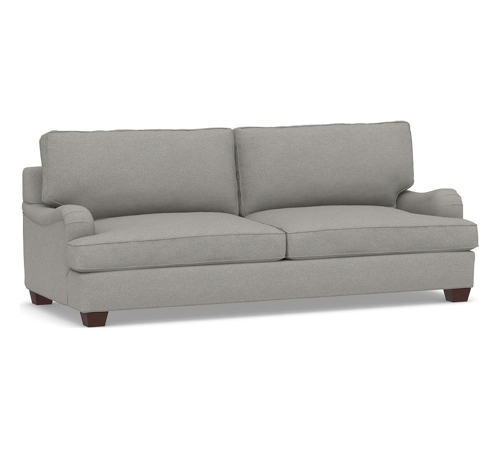 PB English Arm Upholstered Grand Sofa 90.5", Polyester Wrapped Cushions, Performance Heathered Basketweave Platinum - Image 0