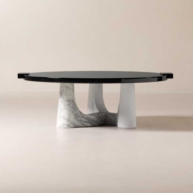 Leandre 47" Black Lacquer and Marble Round Coffee Table by goop - Image 0