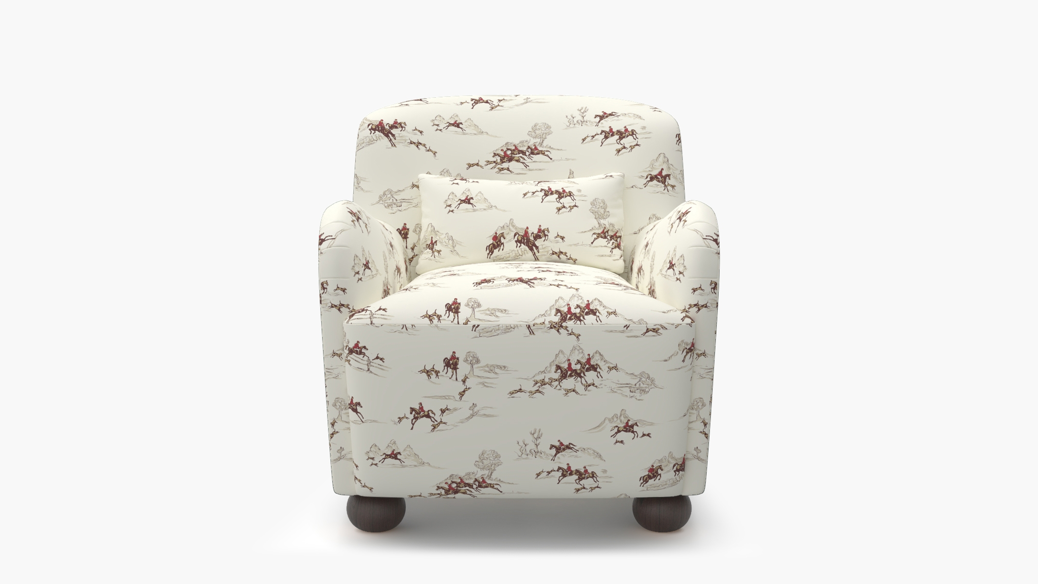 Club Chair, Red Cotswold Hunt, Espresso Bun Foot - Image 0