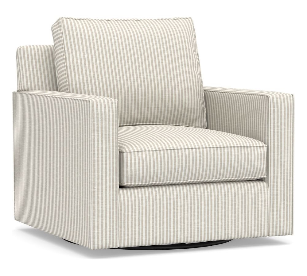 Cameron Square Arm Upholstered Swivel Armchair, Polyester Wrapped Cushions, Classic Stripe Oatmeal - Image 0