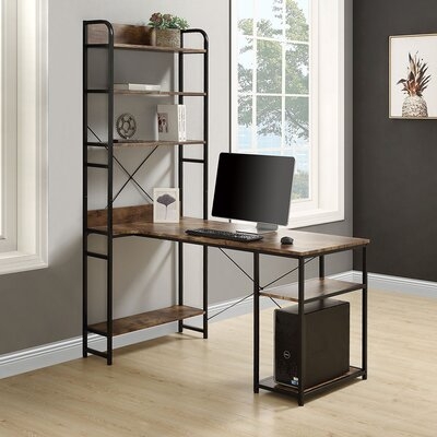 Computer Desk——Steel Frame And MDF Board/5 Tier Open Bookshelf/Plenty Storage Space(Tiger) - Image 0
