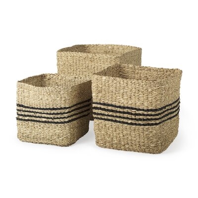 15.7L X 15.7W X 15.7H (Set Of 3) Grey Twisted Seagrass Square Basket - Image 0