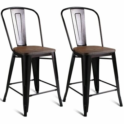 Copper Set Of 2 Metal Wood Counter Chairs - Image 0