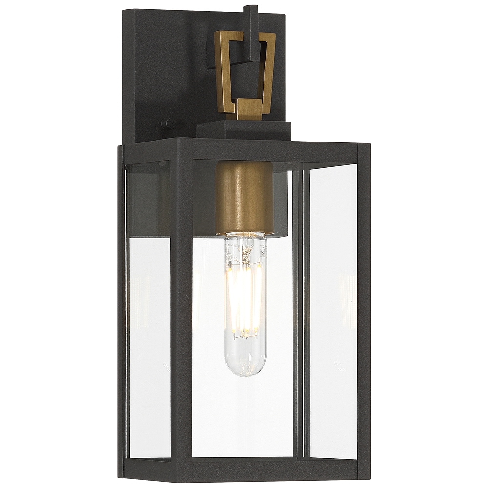 Possini Euro Trystin 13" High Black and Brass Outdoor Wall Light - Image 0