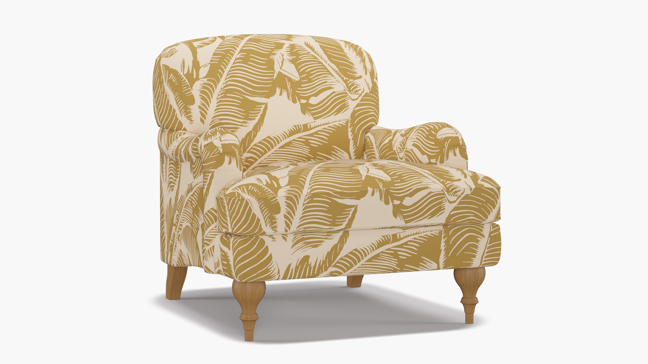 English Roll Arm Chair, Ochre Martinique® Encore, Natural Turned Wood Leg - Image 1