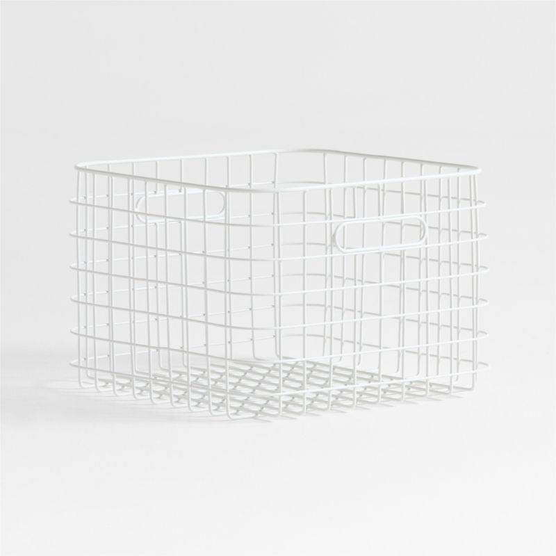 Outline White Medium Wire Metal Floor Storage Bin with Wood Lid - Image 2