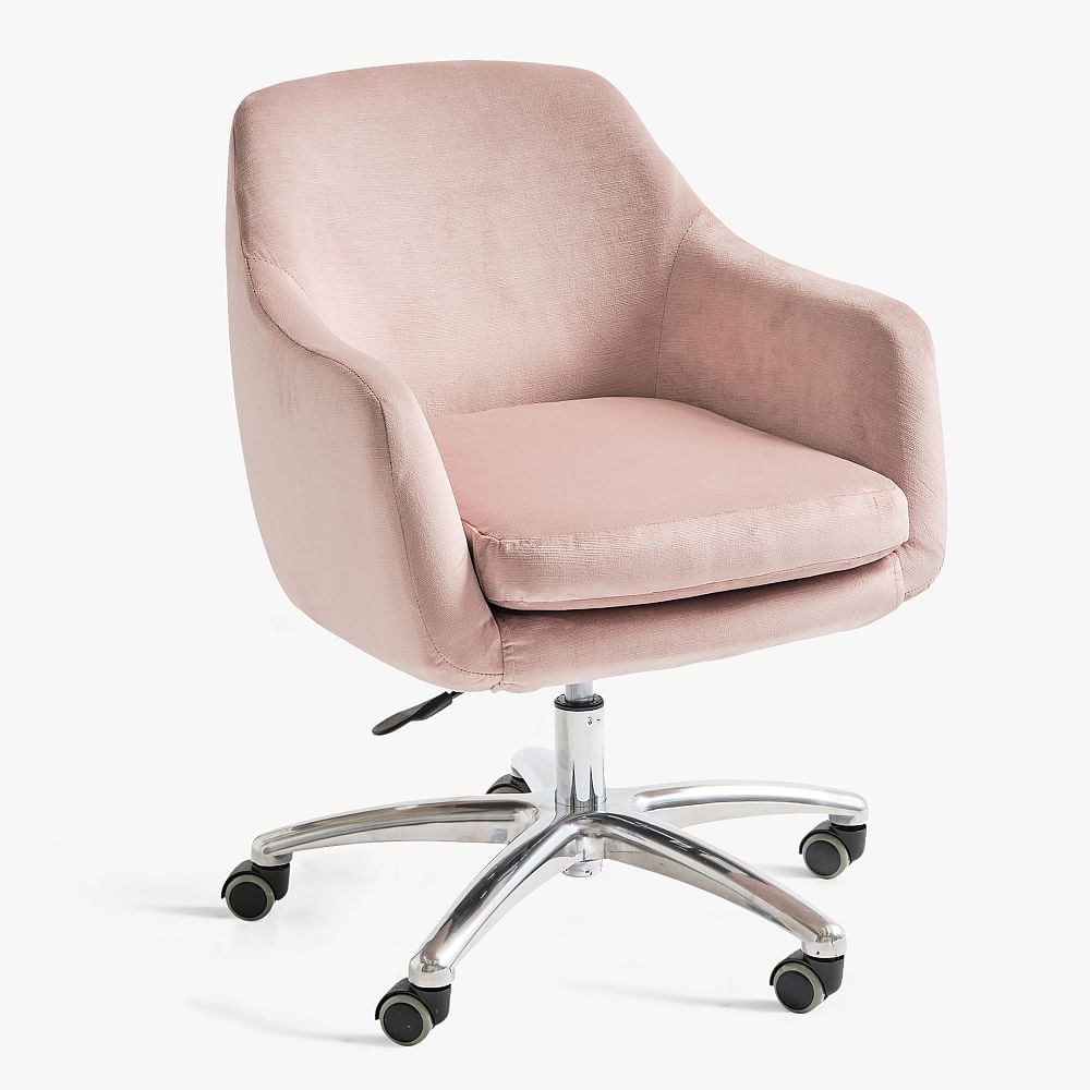 Baylor Swivel Desk Chair, Lustre Velvet Dusty Blush - Image 0
