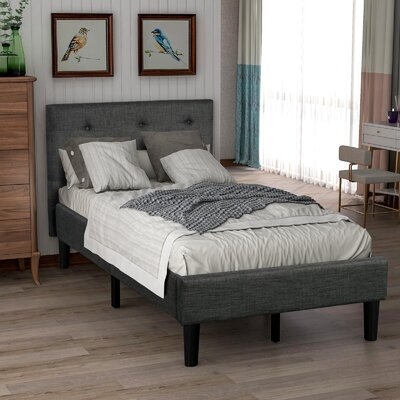 Latrina Upholstered Button-Tufted Platform Bed With Strong Wood Slat Support - Image 0