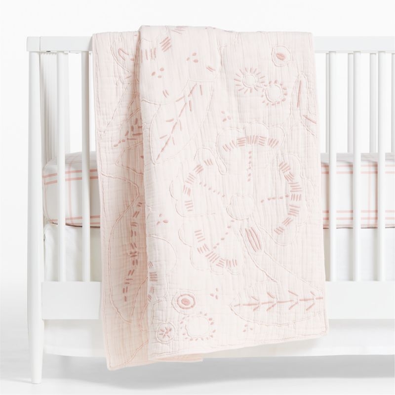 Paquita Pink Floral Baby Crib Quilt - Image 1