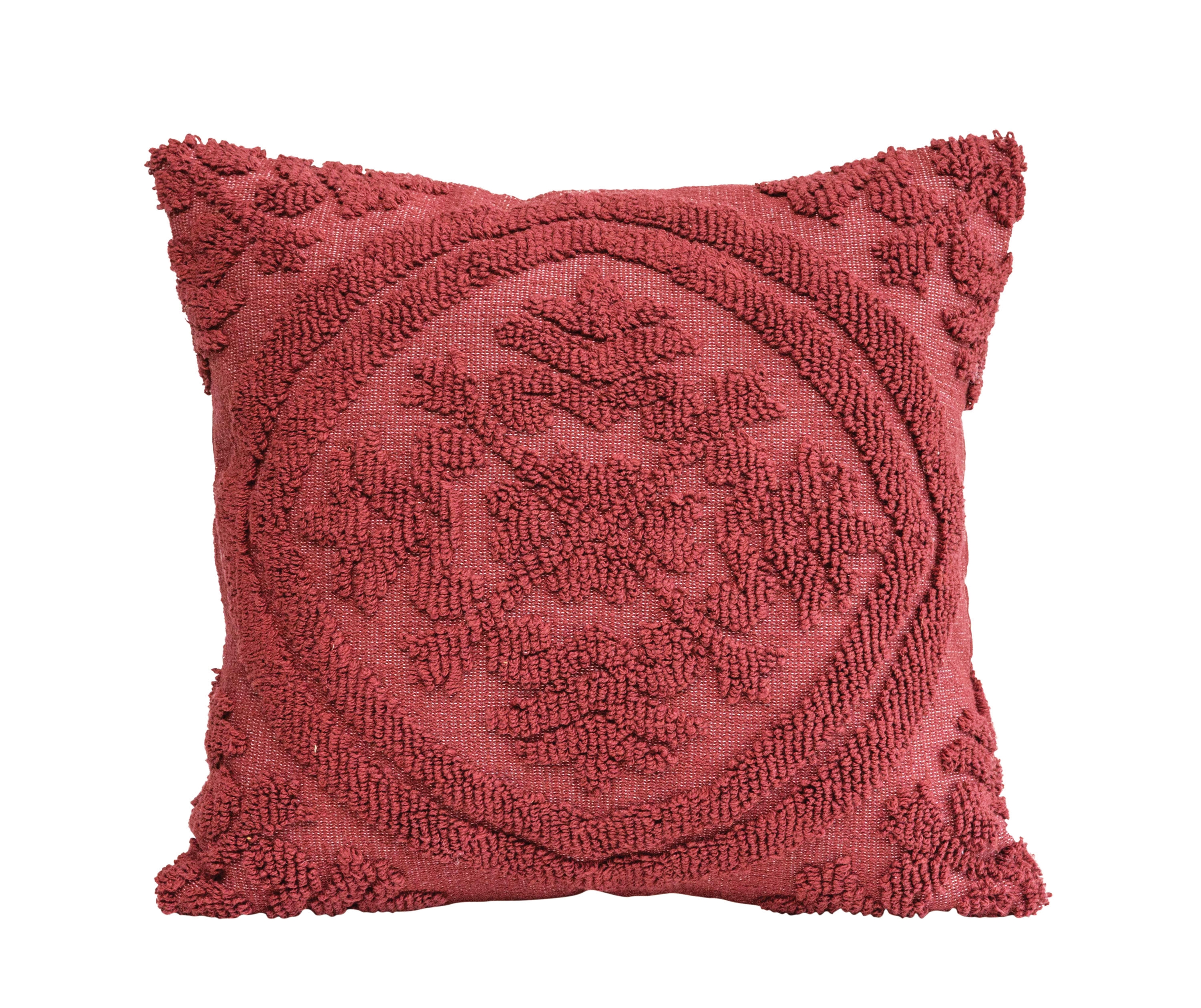 Square Woven Looped Pillow, Burgundy Cotton, 18" x 18" - Image 0