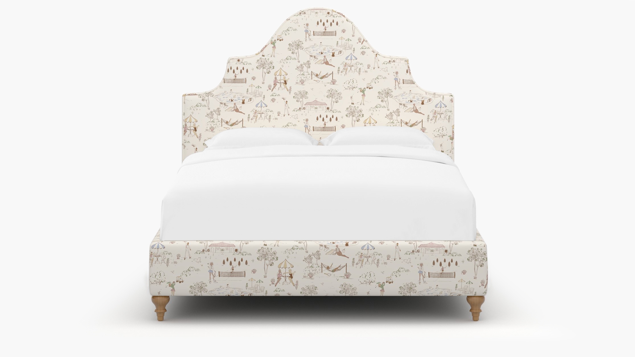 Statement Bed, Multi Country Club Toile, Natural Traditional Turned Leg, Twin - Image 0