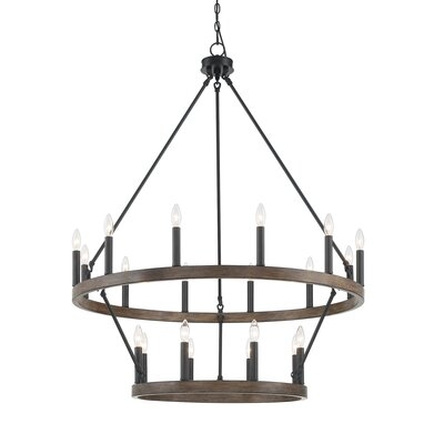 Claghorn 20 - Light Candle Style Wagon Wheel Chandelier with Wood Accents - Image 0