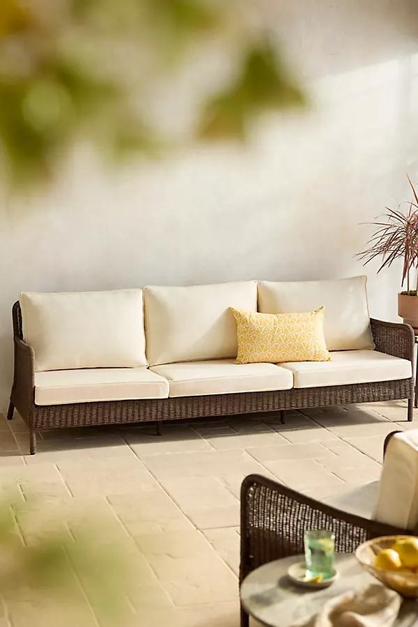 Harbor All Weather Wicker Three Seat Sofa, White Cushions - Image 0