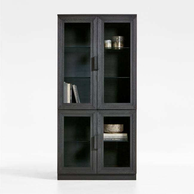 Calypso 36" Black Wood Storage Cabinet with Glass Doors - Image 0
