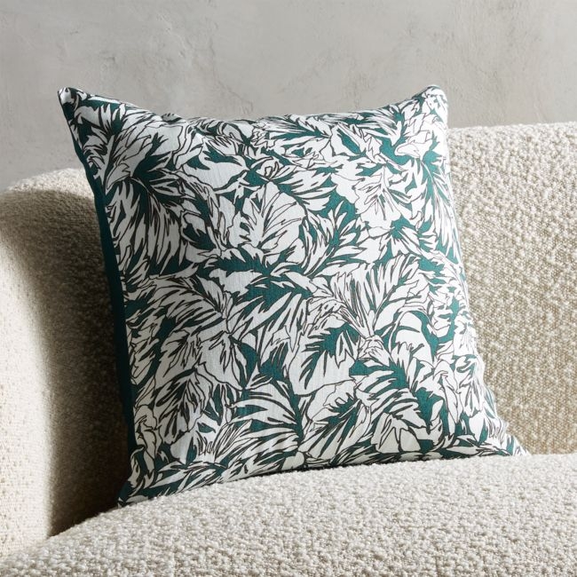 18" Palm Linen Evergreen Pillow with Feather-Down Insert - Image 0