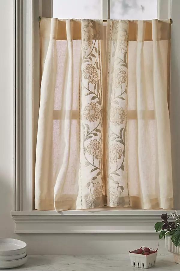 Embroidered Manette Cotton Linen Sheer Café Curtains, Set of 2 - Image 0