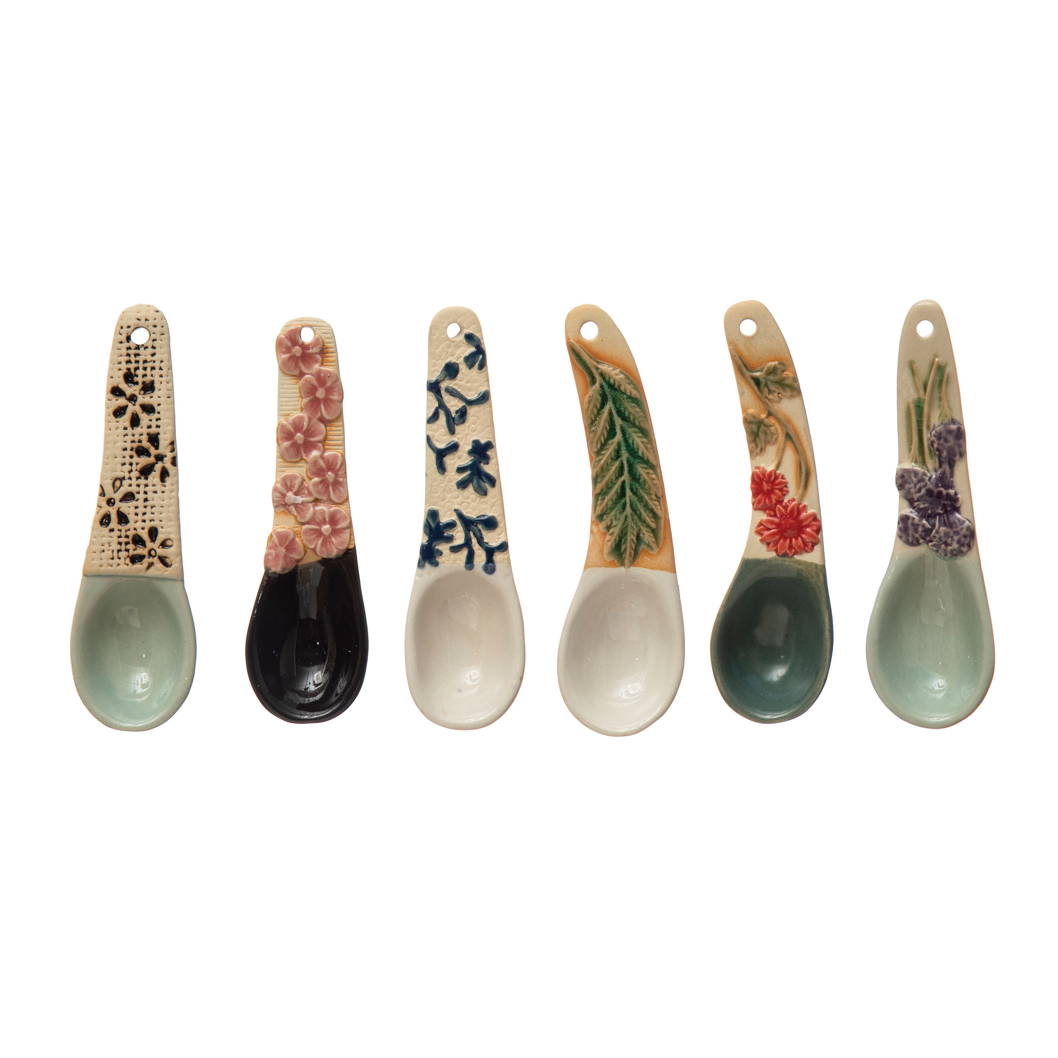 Hand-Painted Stoneware Spoon with Floral Design Handle, 6 Styles (Each One Will Vary) - Image 0