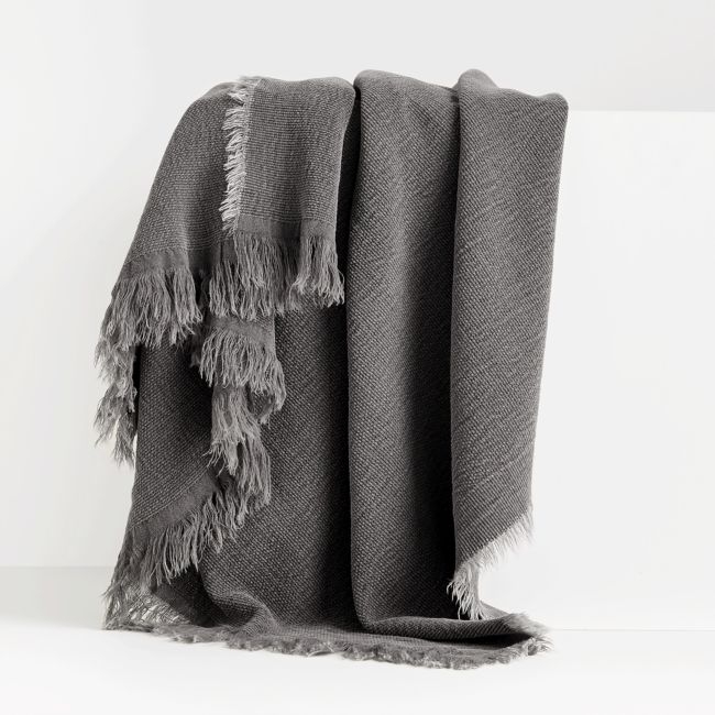 Olind Grey Fringed Throw Blanket - Image 0