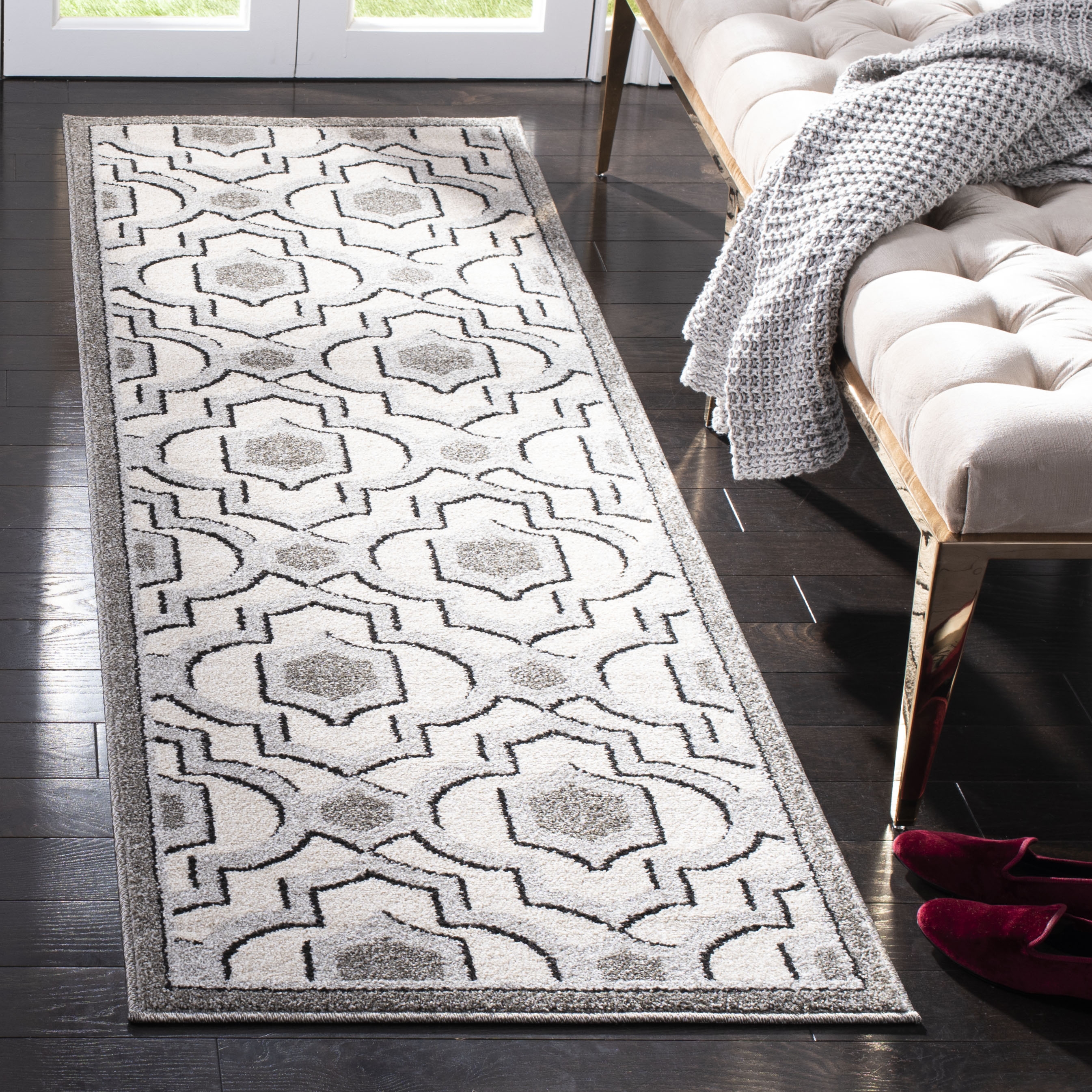 Arlo Home Indoor/Outdoor Woven Area Rug, AMT432E, Ivory/Grey,  2' 3" X 7' - Image 1