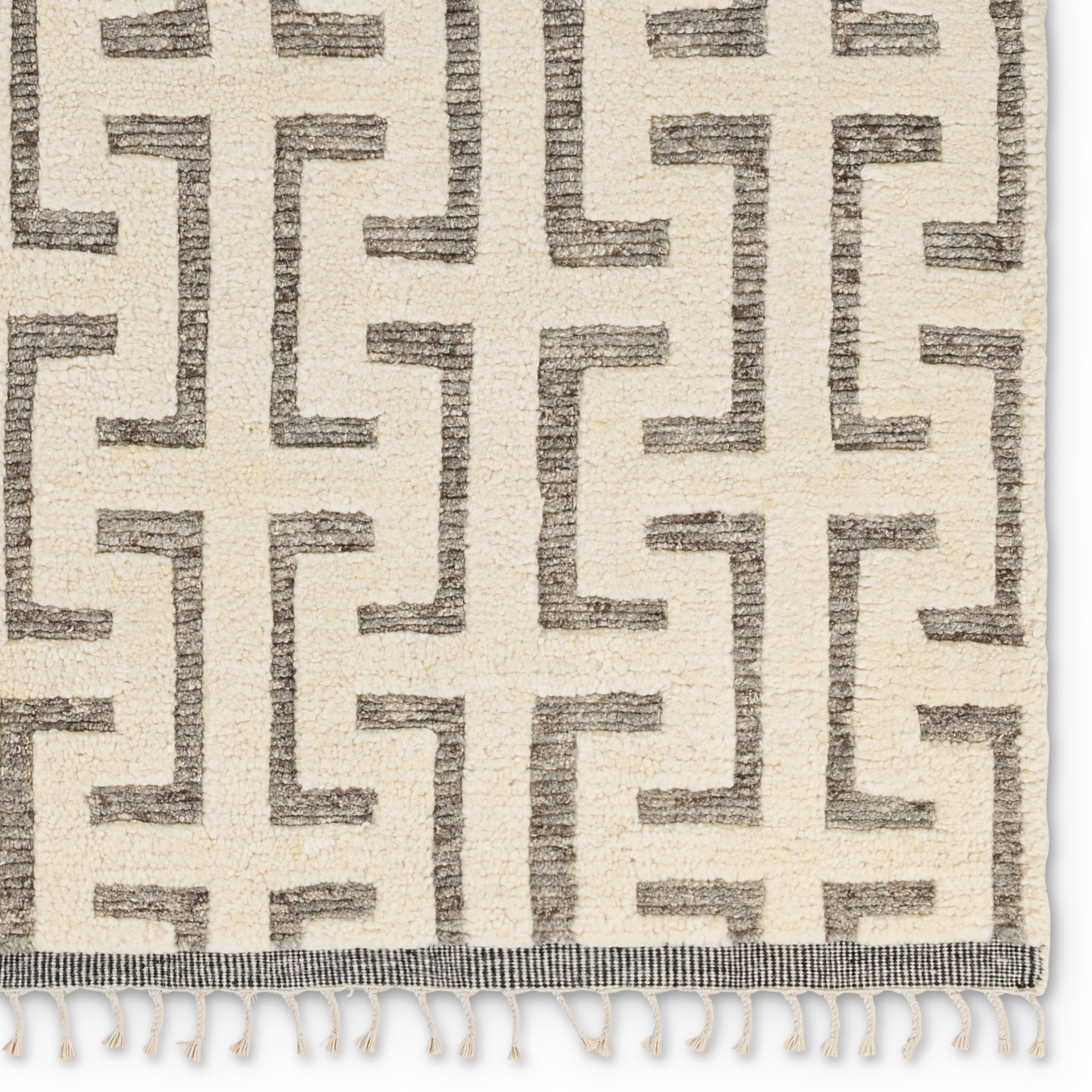 Semra Hand-Knotted Geometric Cream/ Gray Area Rug (6'X9') - Image 3