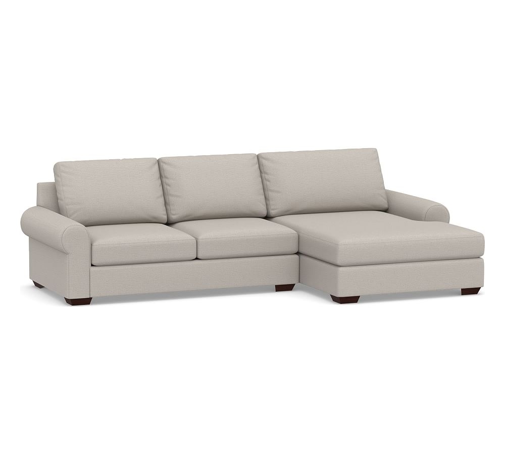 Big Sur Roll Arm Upholstered Left Arm Loveseat with Double Chaise Sectional, Down Blend Wrapped Cushions, Chunky Basketweave Stone - Image 0