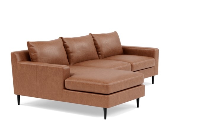 Sloan Leather Left Sectional with Brown Pecan Leather, double down cushions, and Unfinished GunMetal legs - Image 1