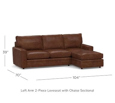 Pearce Square Arm Leather Right Arm 2-Piece Loveseat with Chaise Sectional, Polyester Wrapped Cushions, Churchfield Ebony - Image 2