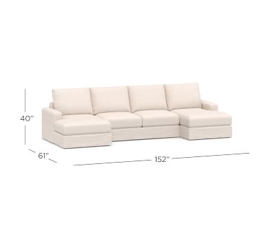 Canyon Square Arm Slipcovered U-Chaise Loveseat Sectional, Down Blend Wrapped Cushions, Performance Brushed Basketweave Chambray - Image 2