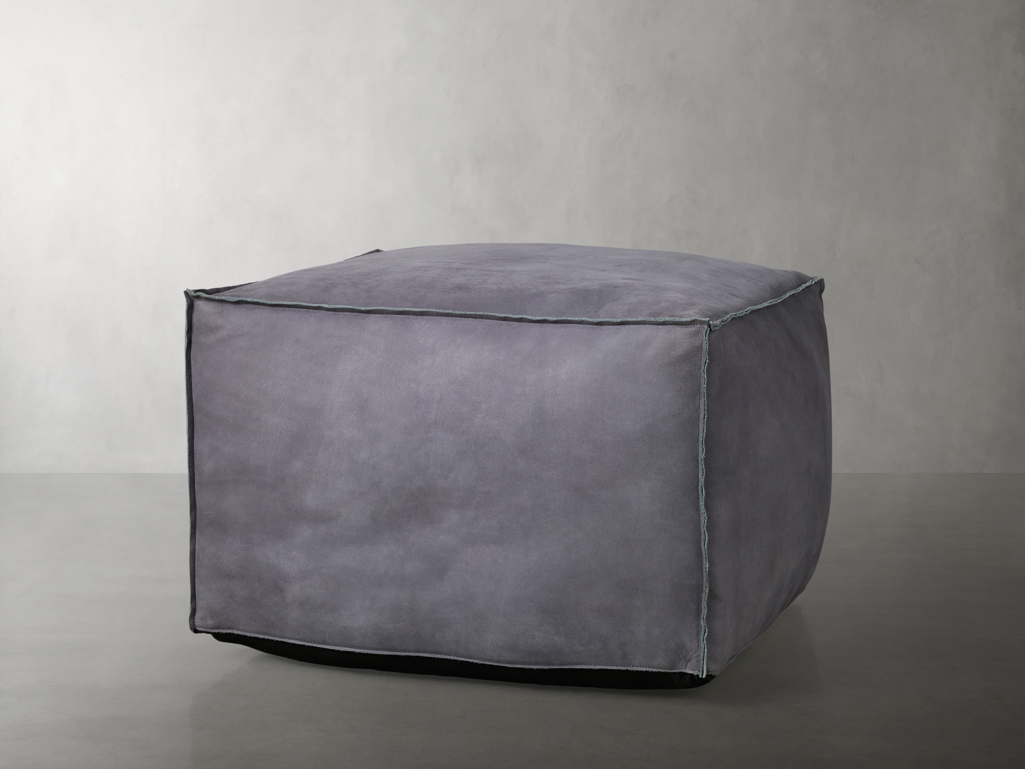 Nubuck Pouf in Mineral Leather Gray - Image 0