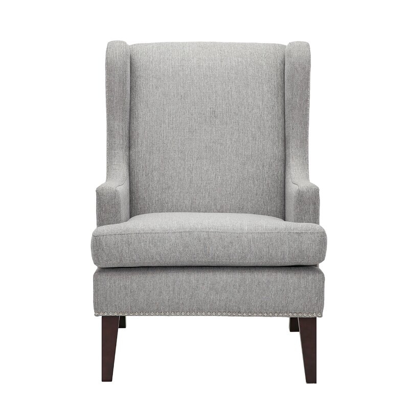 Alvis 29" Wide Polyester Wingback Chair, Gray - Image 3