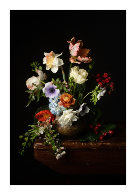 Spring Florals Still Life, Art Print, Gold Bead Frame, 20" x 28" - Image 1