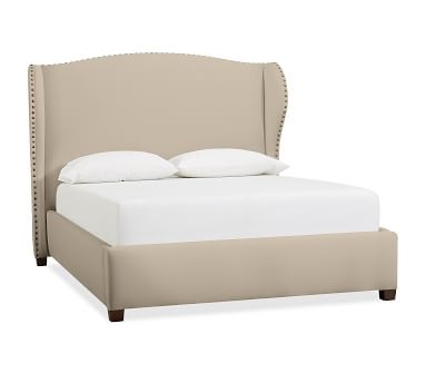 Raleigh Wingback Upholstered Bed with Bronze Nailheads, King, Textured Twill Charcoal - Image 5