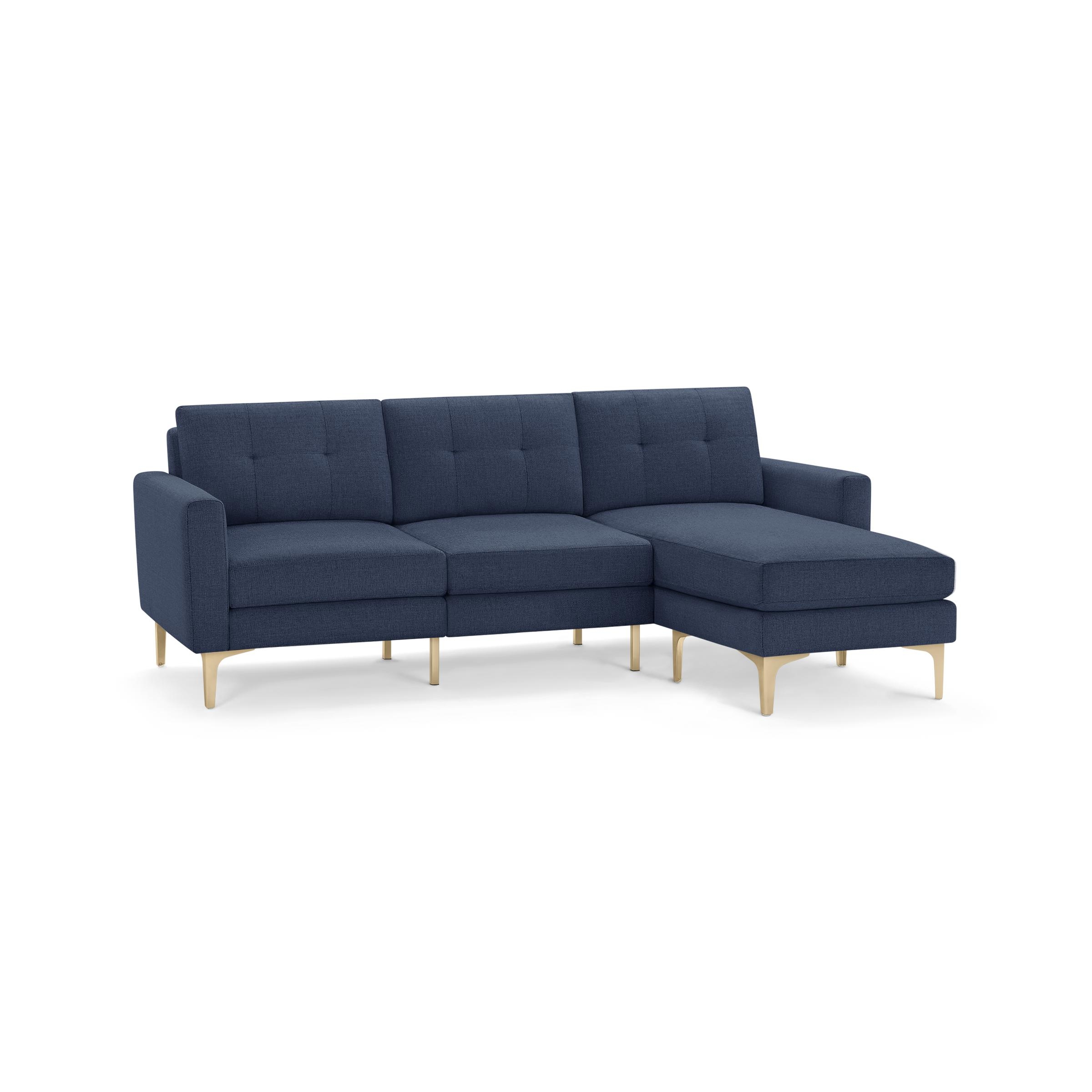 Nomad Sofa Sectional in Navy Blue, Brass Legs - Image 0