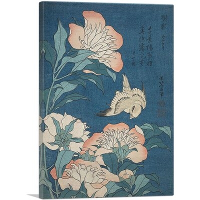 ARTCANVAS Peonies And Canary 1834 Canvas Art Print By Katsushika Hokusai - Image 0