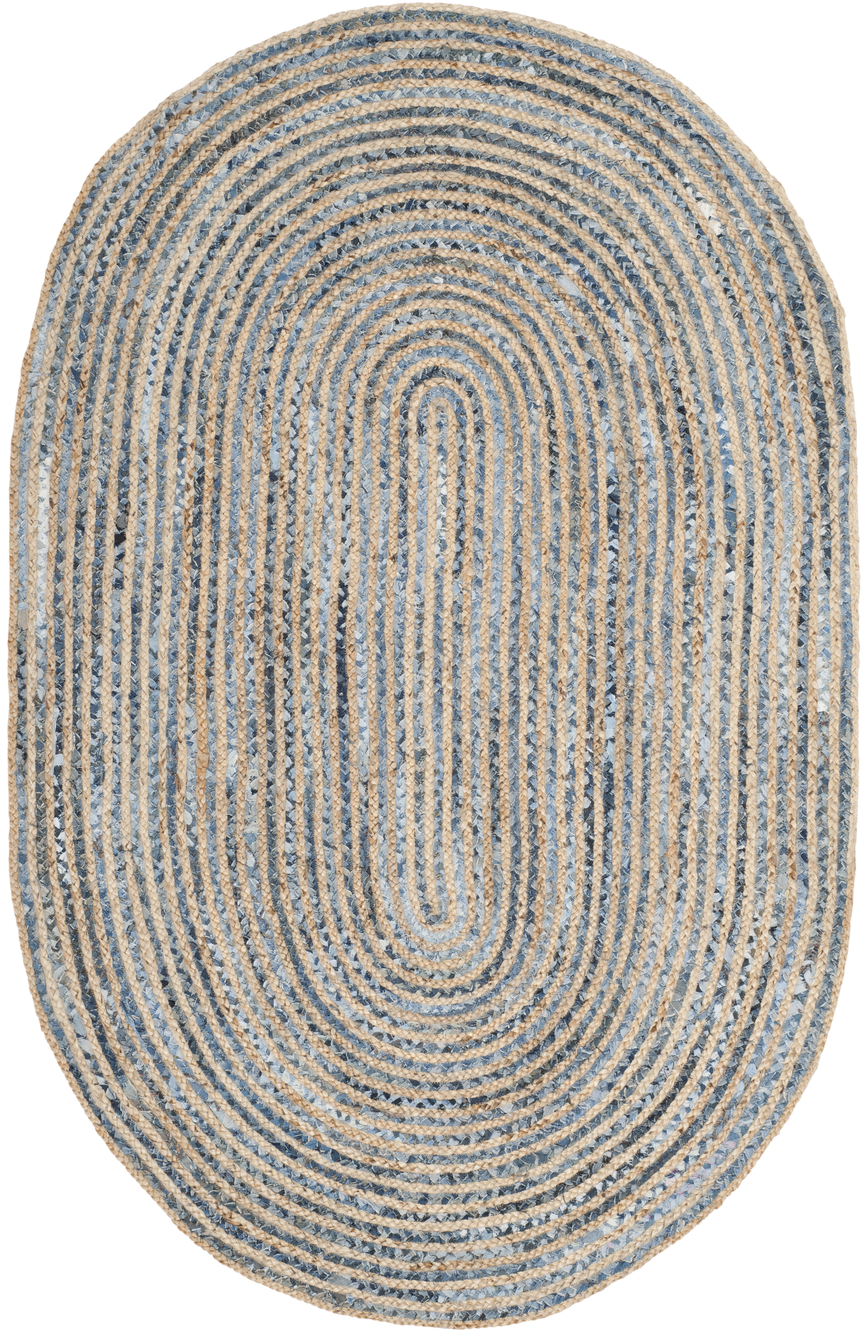 Arlo Home Hand Woven Area Rug, CAP250A, Natural/Blue,  5' X 8' Oval - Image 0