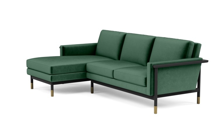 Jason Wu Left Sectional with Green Malachite Fabric and Matte Black with Brass Cap legs - Image 4