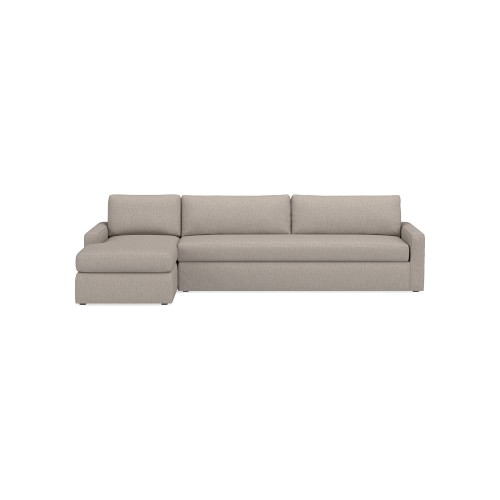 Ghent Sq Slipcovered L-2Pc L Sofa w/Chaise, Standard Cushion, Perennials Performance Melange Weave, Light Sand, - Image 0