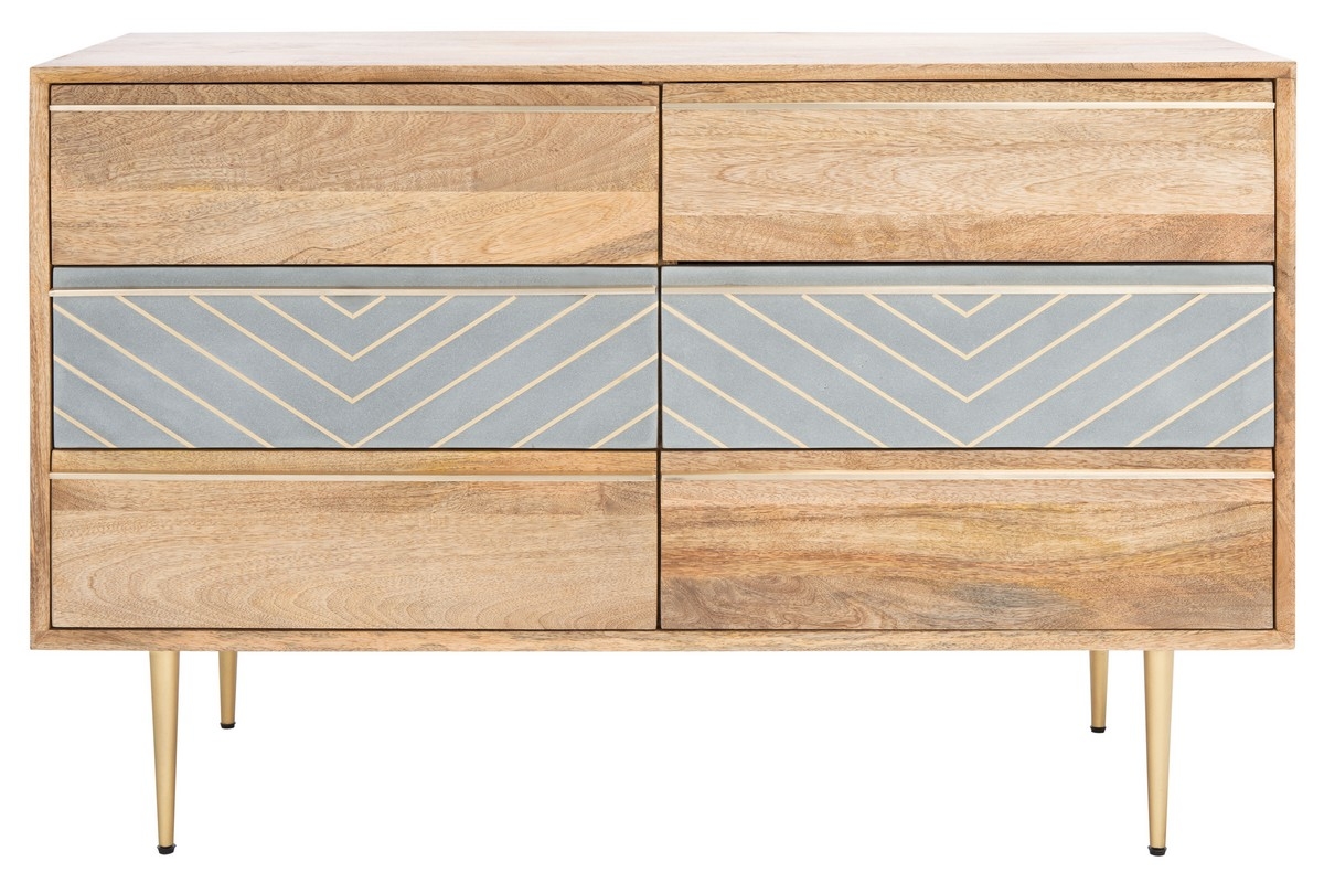 Leni 6 Drawer Cement Dresser - Natural/Cement/Brass - Image 1
