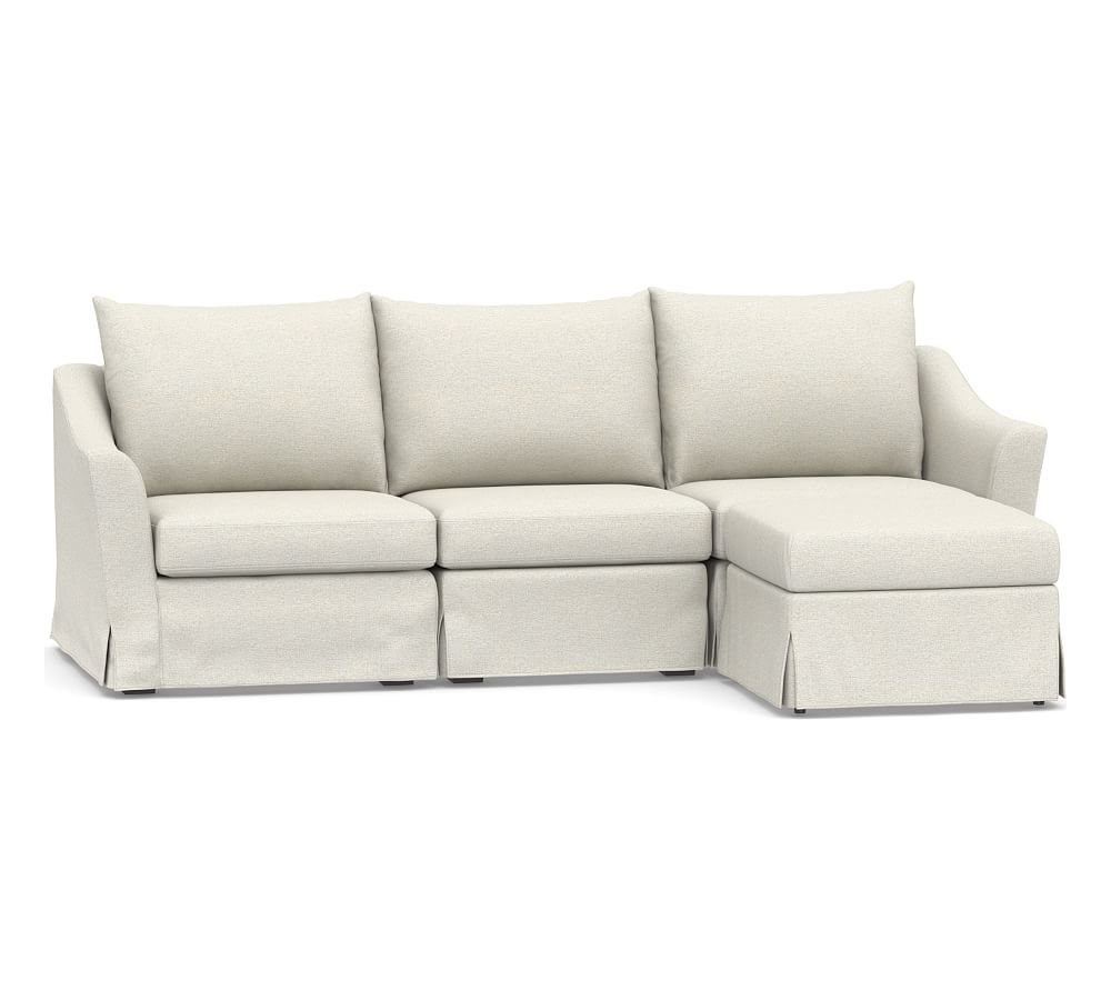 SoMa Brady Slope Arm Slipcovered 4-Piece Chaise Sectional, Polyester Wrapped Cushions, Performance Boucle Oatmeal - Image 0