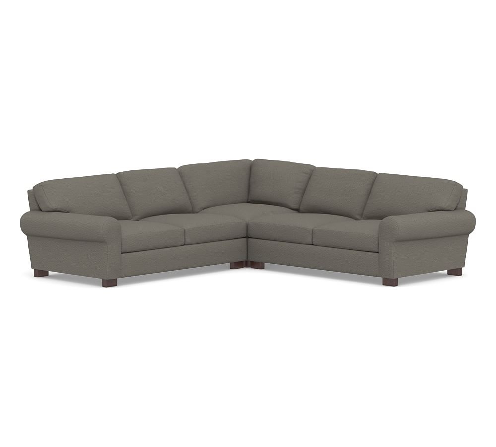 Turner Roll Arm Upholstered 3-Piece L-Shaped Corner Sectional, Down Blend Wrapped Cushions, Chunky Basketweave Metal - Image 0