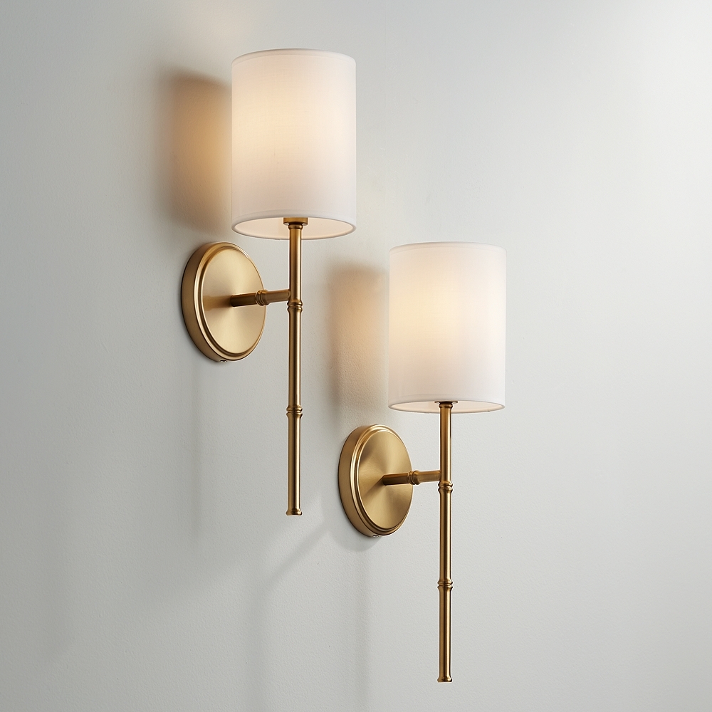 Regency Hill Abigale 19 1/4" White Shade Brass Wall Sconces Set of 2 - Image 0