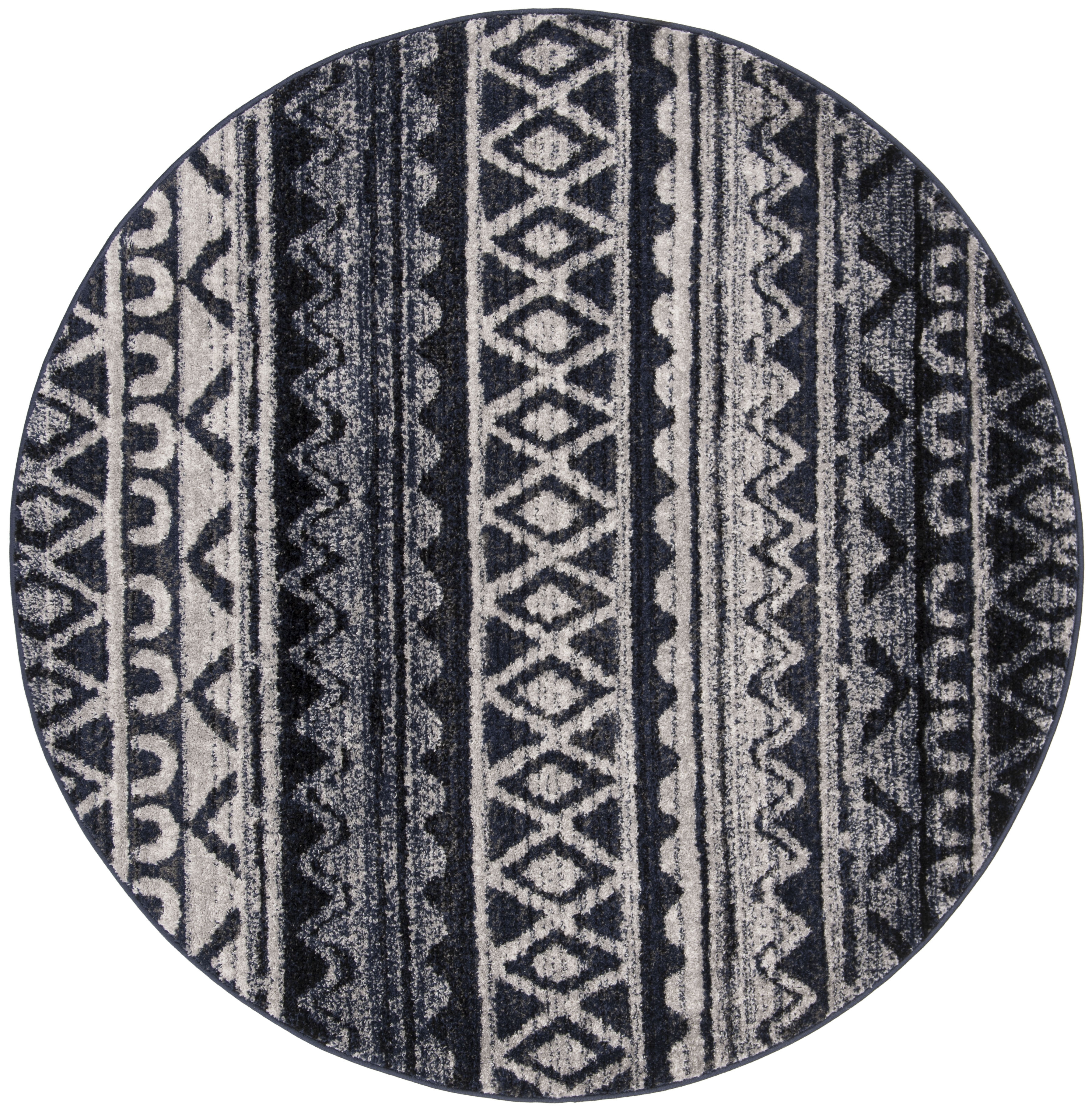 Arlo Home Woven Area Rug, ADR119M, Ivory/Navy,  6' X 6' Round - Image 0