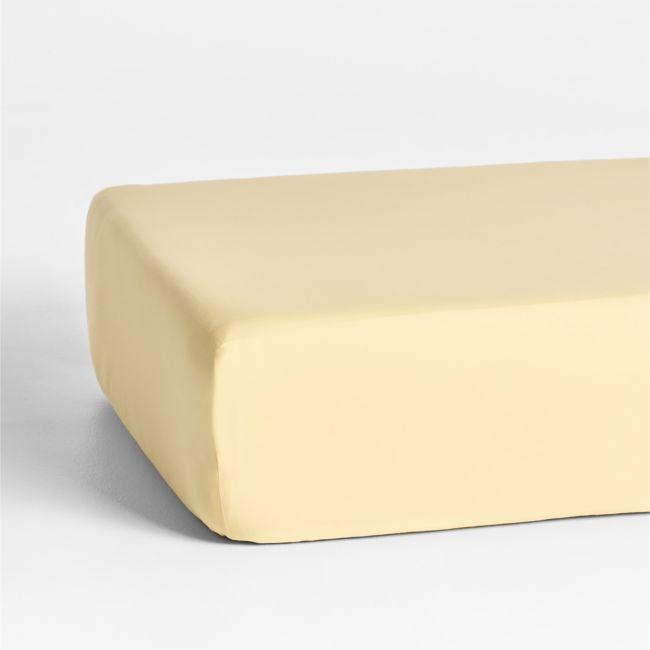 Cozy Cloud Straw Yellow Washed Organic Cotton Baby Crib Fitted Sheet - Image 0